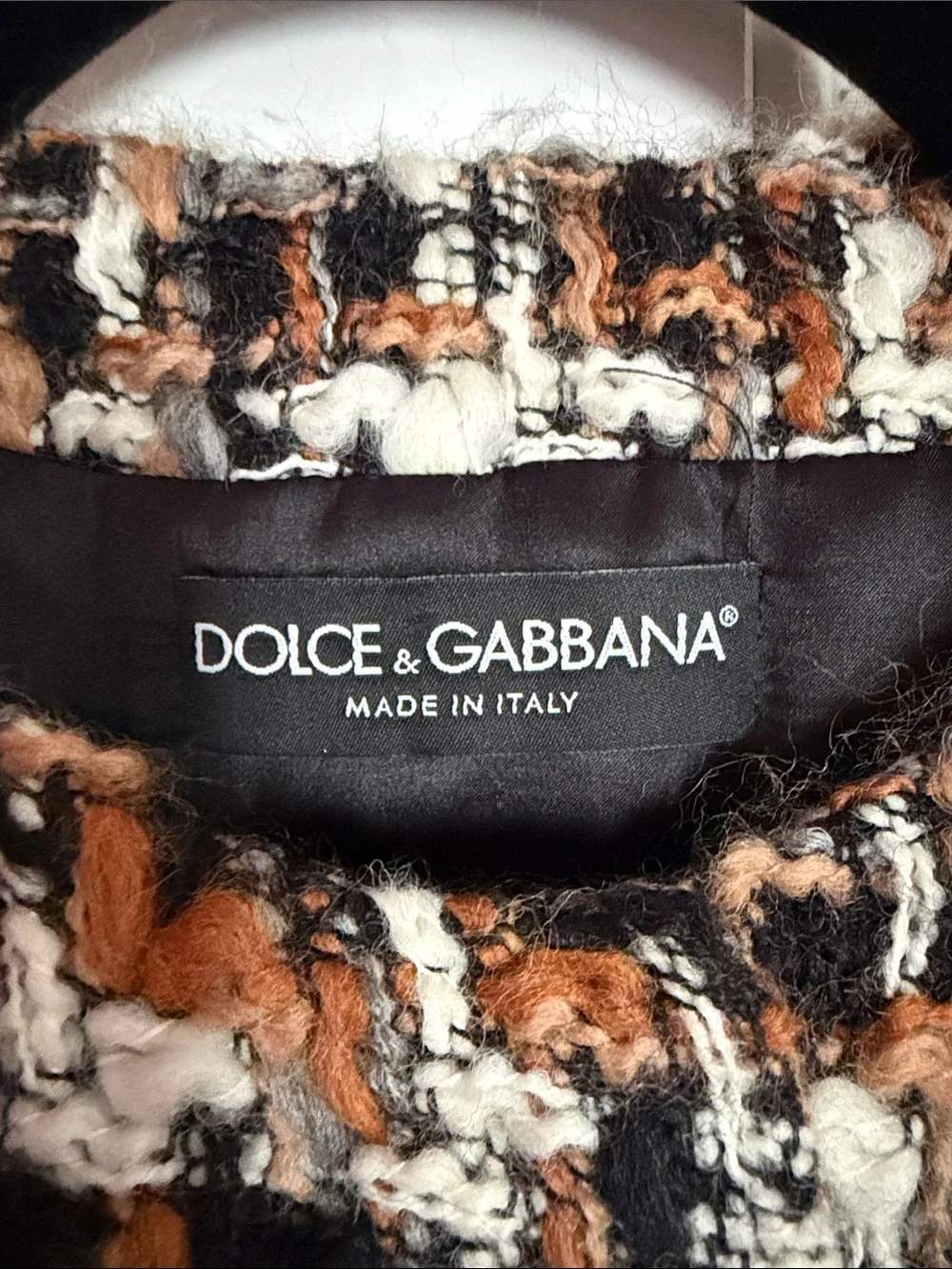 Dolce & Gabbana Brown Black White Tweed Blazer Jacket 42 , 3/4 sleeve .